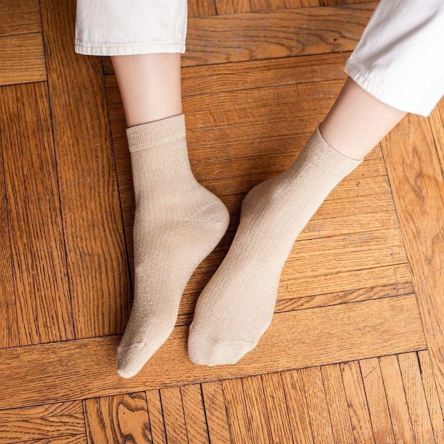 Trio de chaussettes à paillettes - bleu canard, violet, beige - Mon alpaga