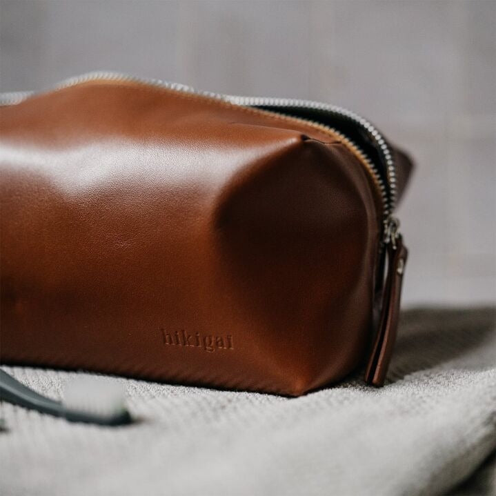 Trousse de toilette en cuir - Cognac