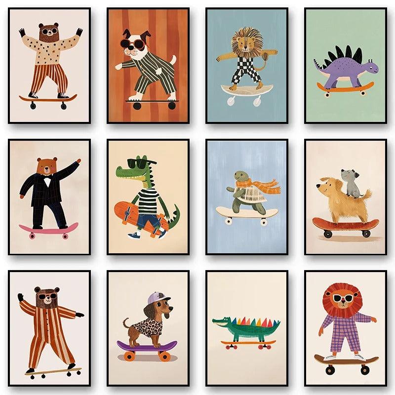 Affiches Animaux drôles Skateboard