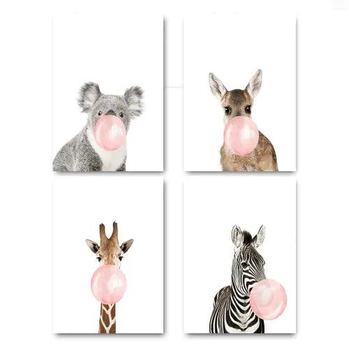 Affiche animaux chewing gum rose - Mon alpaga