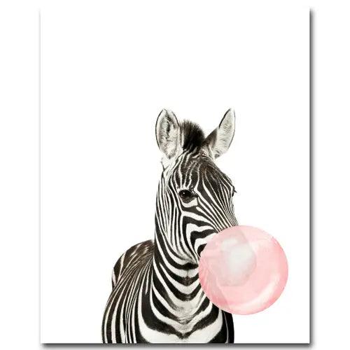 Affiche animaux chewing gum rose - Mon alpaga