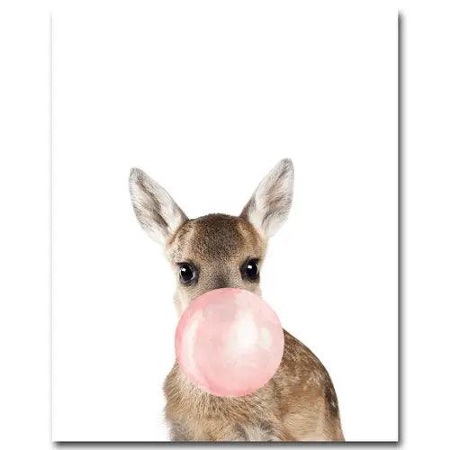 Affiche animaux chewing gum rose - Mon alpaga