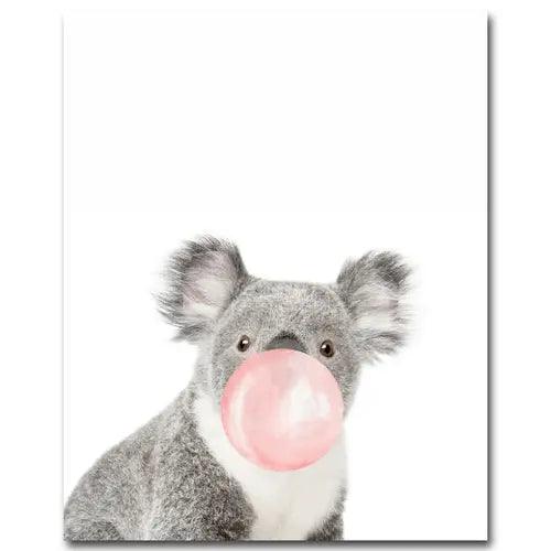 Affiche animaux chewing gum rose - Mon alpaga