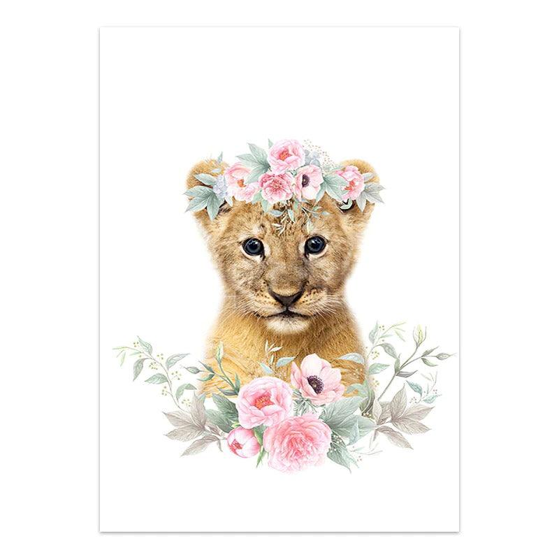 Affiche bébés animaux fleurs - Mon alpaga