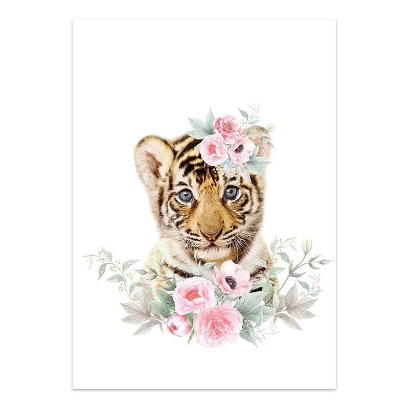Affiche bébés animaux fleurs - Mon alpaga
