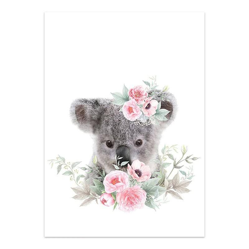 Affiche bébés animaux fleurs - Mon alpaga