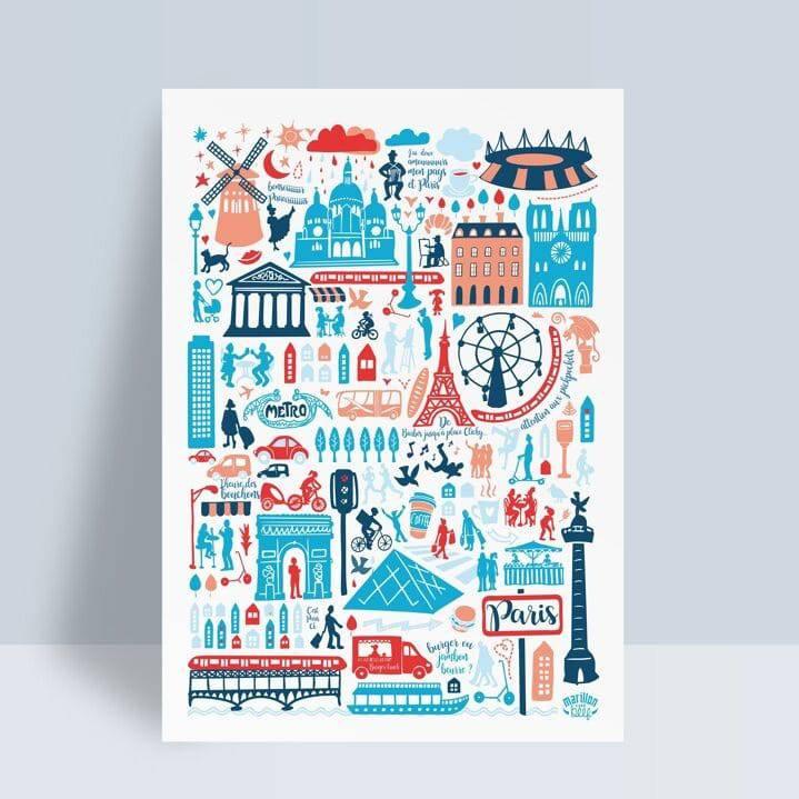 Affiche illustrée Paris - Mon alpaga