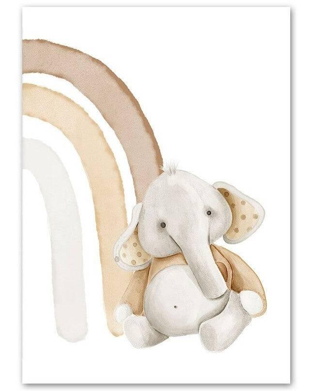 Affiche ours, éléphant, arc en ciel - Mon alpaga