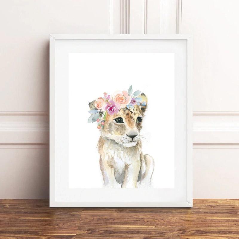 Affiches animaux couronnes de fleurs - Mon alpaga