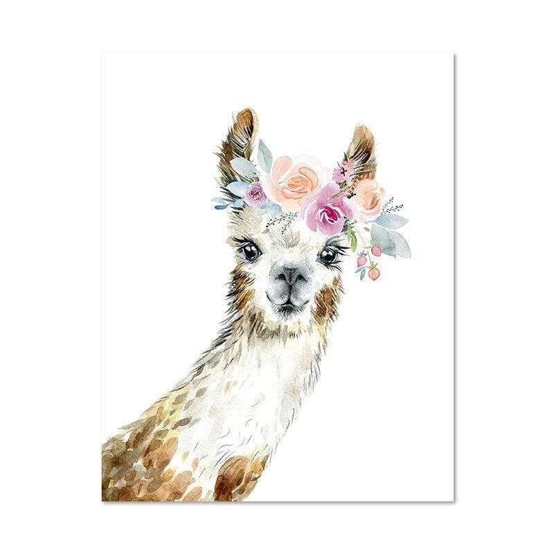 Affiches animaux couronnes de fleurs - Mon alpaga