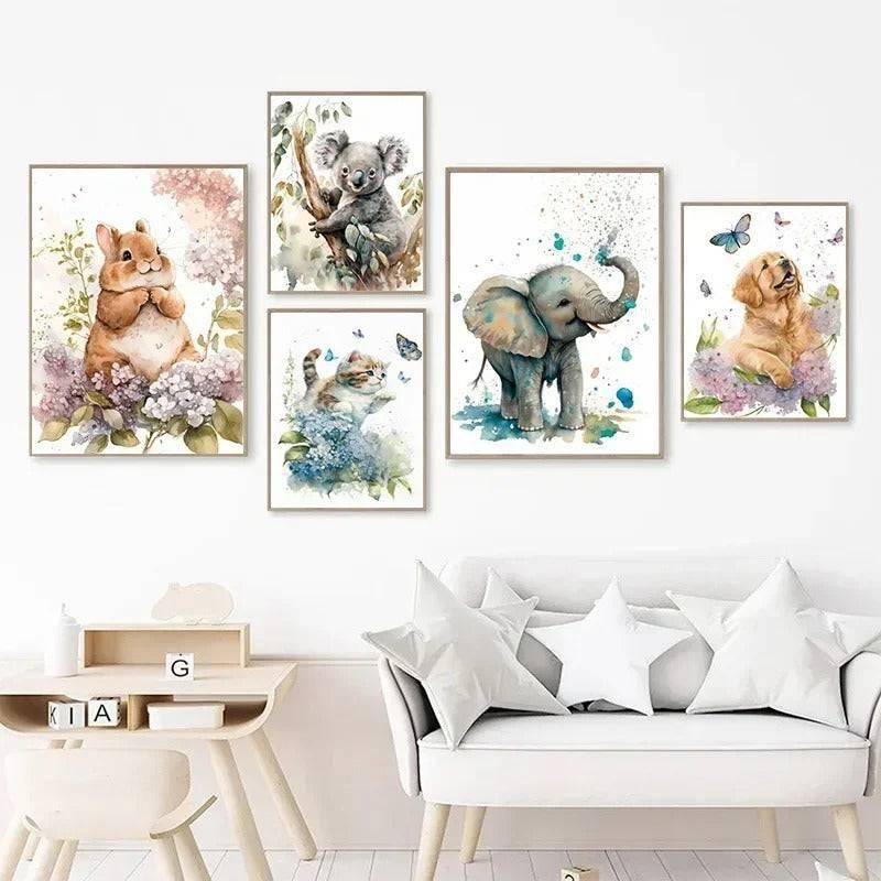 Affiches animaux "dans les fleurs" - Mon alpaga