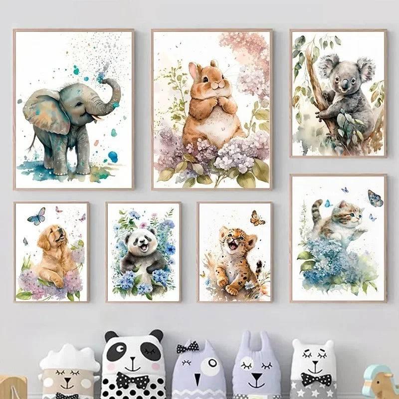 Affiches animaux "dans les fleurs" - Mon alpaga