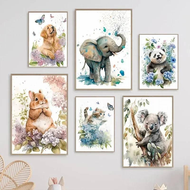 Affiches animaux "dans les fleurs" - Mon alpaga