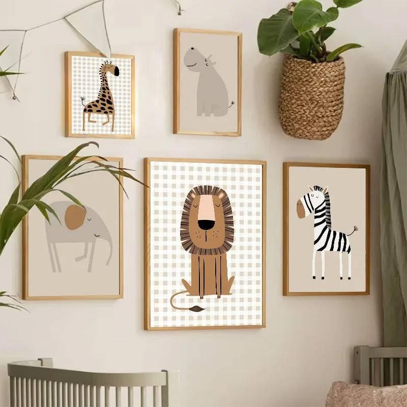 Affiches animaux savane beige & vichy - Mon alpaga