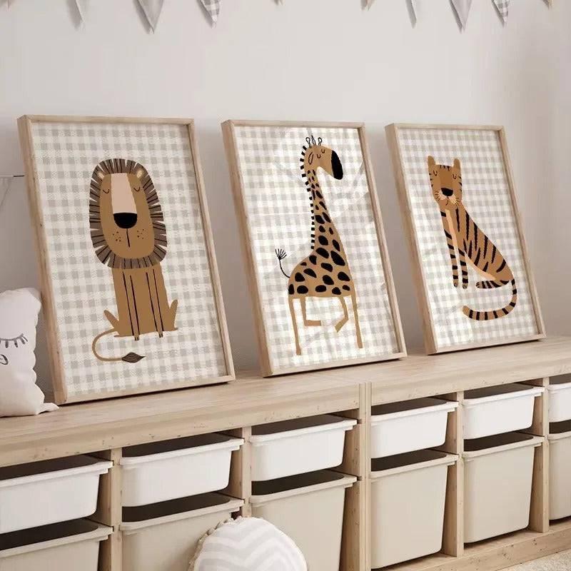 Affiches animaux savane beige & vichy - Mon alpaga