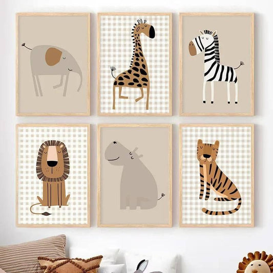 Affiches animaux savane beige & vichy - Mon alpaga