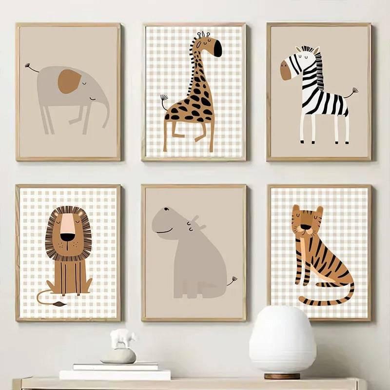 Affiches animaux savane beige & vichy - Mon alpaga