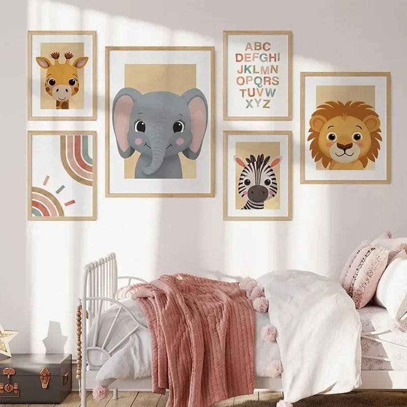 Affiches animaux savane colorée - Décoration enfantine pour bébé et enfant - Mon alpaga