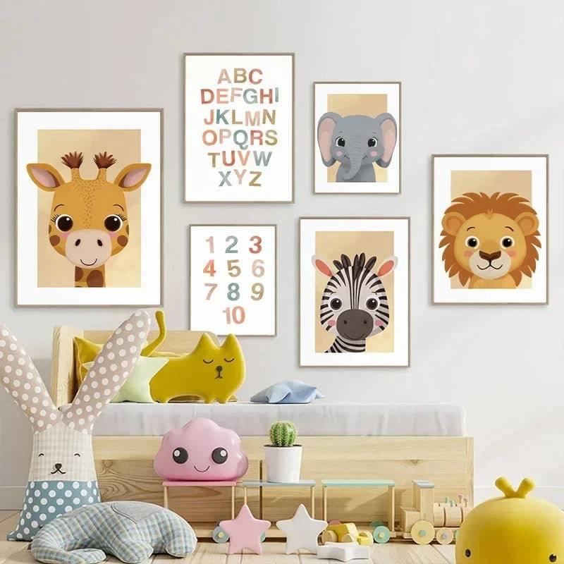 Affiches animaux savane colorée - Décoration enfantine pour bébé et enfant - Mon alpaga