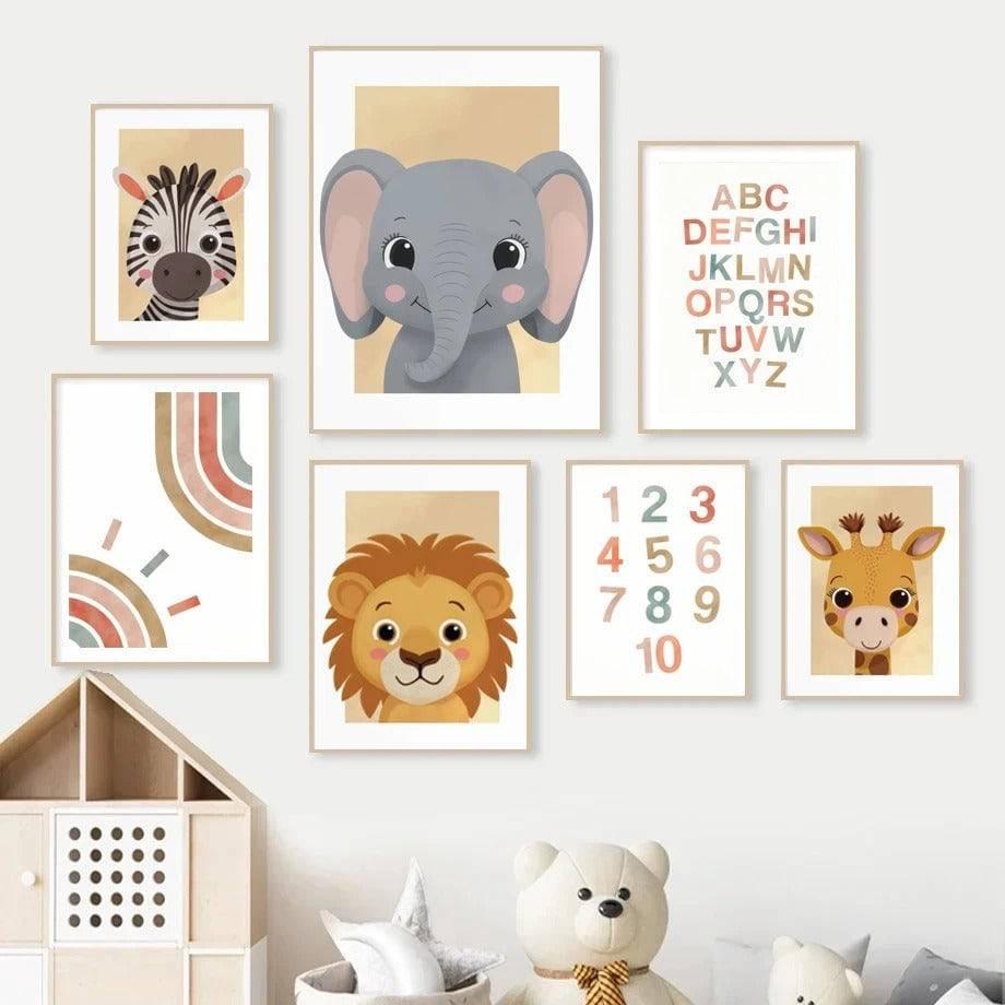 Affiches animaux savane colorée - Décoration enfantine pour bébé et enfant - Mon alpaga