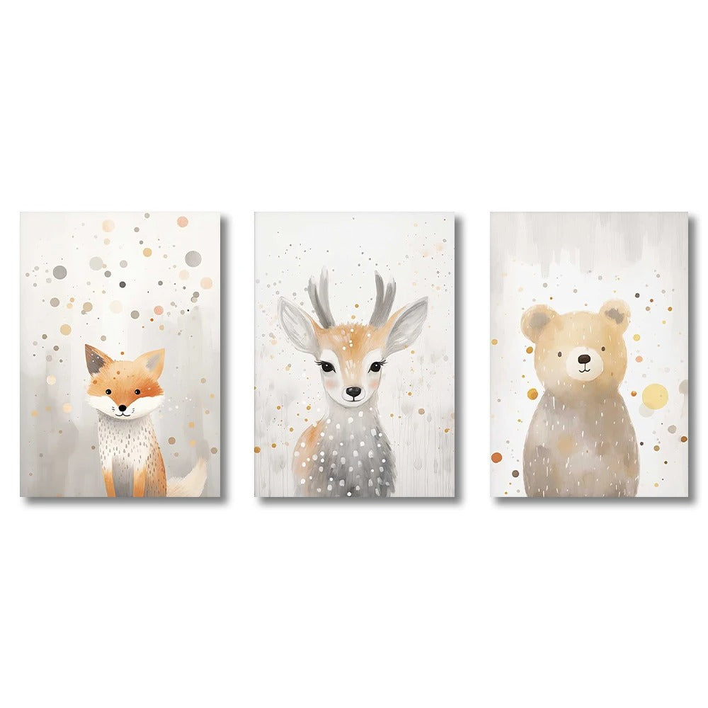 Affiches animaux de la forêt beige, gris