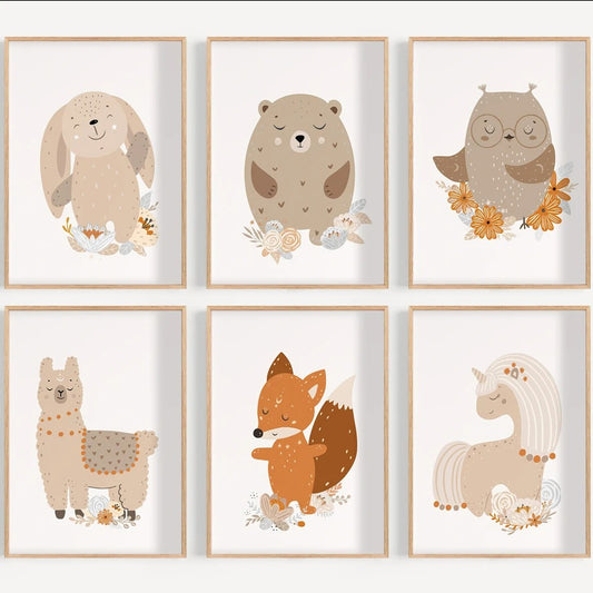 Affiches animaux pour enfants beige