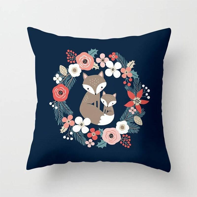 Housse de coussin renards couronne de fleurs - Mon alpaga