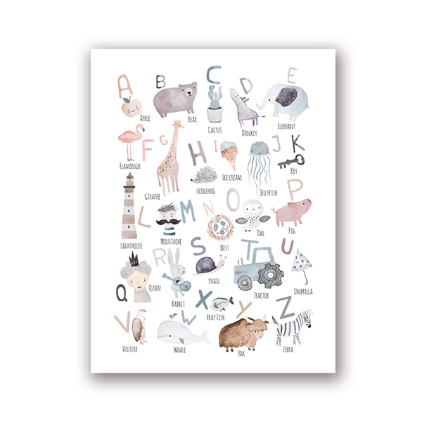 Affiche alphabet anglais animaux - Mon alpaga