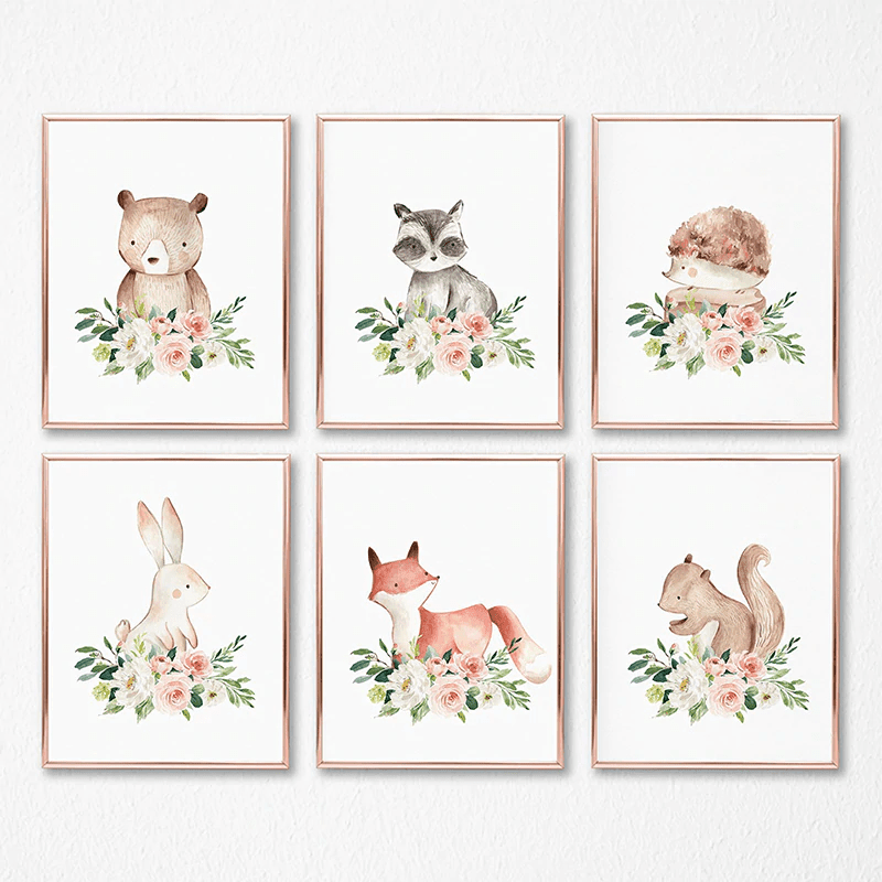 Affiche animaux fleurs roses et blanches - Mon alpaga