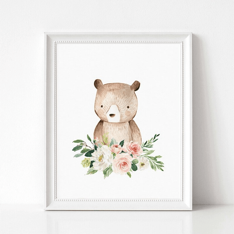 Affiche animaux fleurs roses et blanches - Mon alpaga