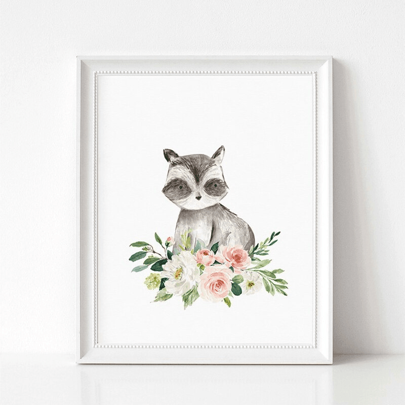 Affiche animaux fleurs roses et blanches - Mon alpaga