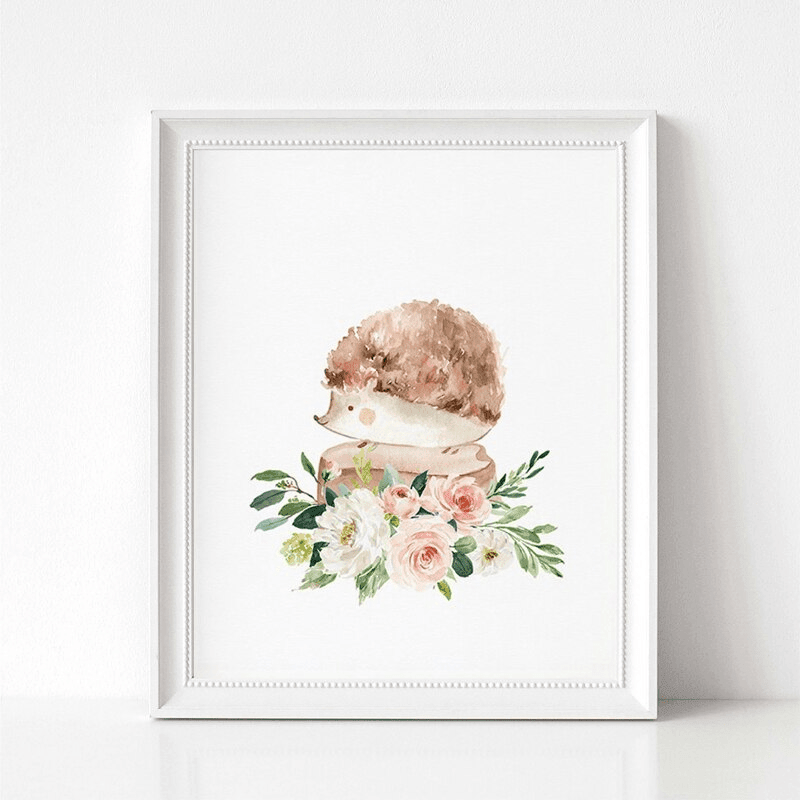 Affiche animaux fleurs roses et blanches - Mon alpaga