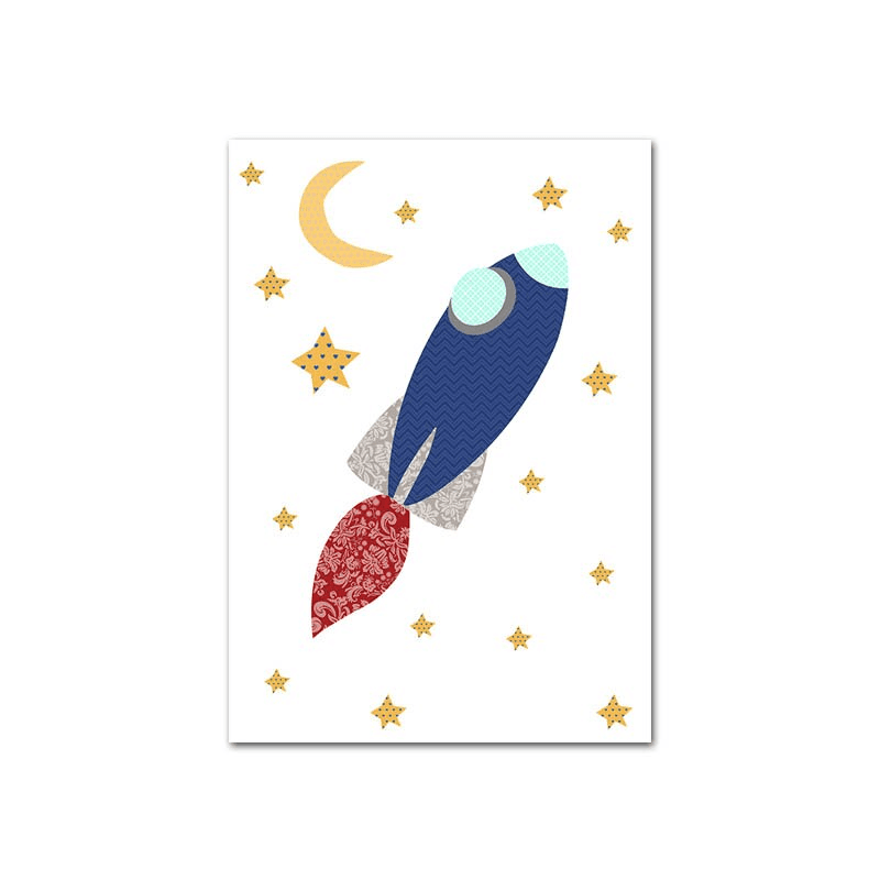 Affiches fusée, avion, voiture et train - Mon alpaga
