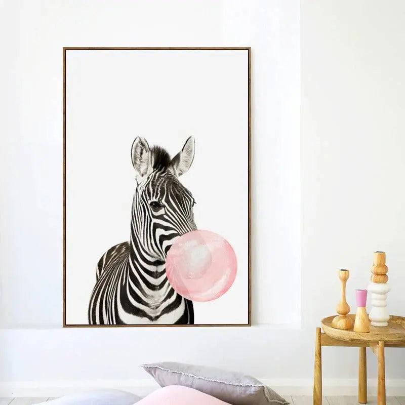 Affiche animaux chewing gum rose - Mon alpaga