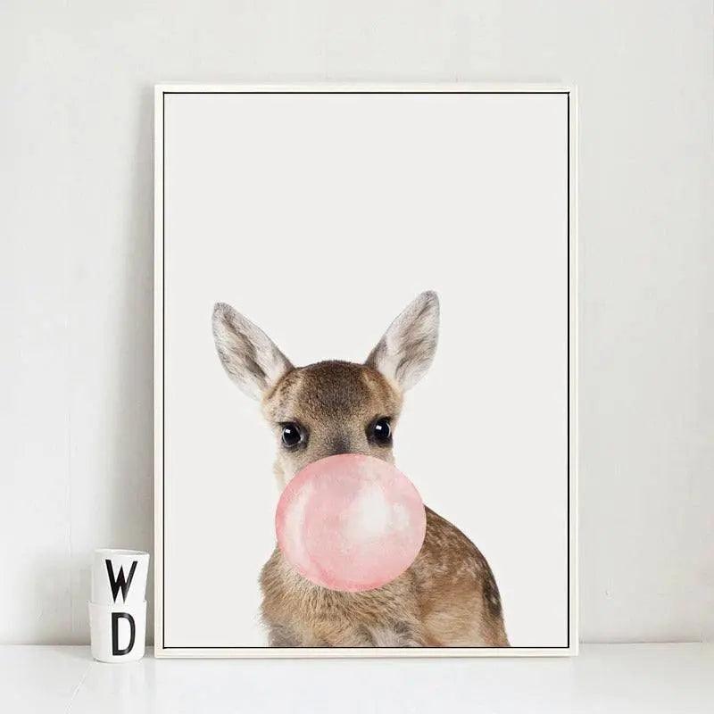 Affiche animaux chewing gum rose - Mon alpaga