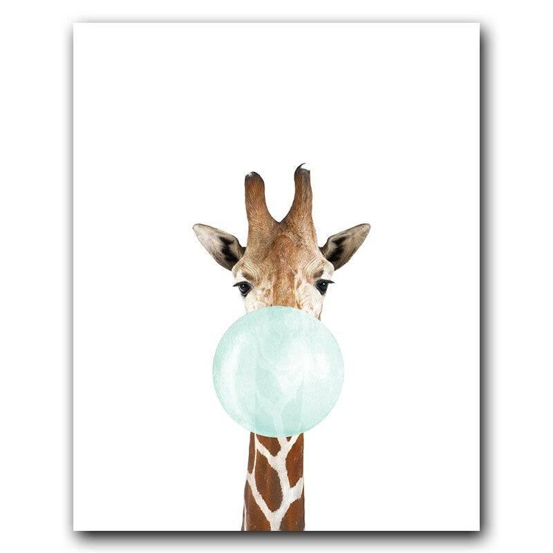 Affiche animaux chewing gum bleu - Mon alpaga