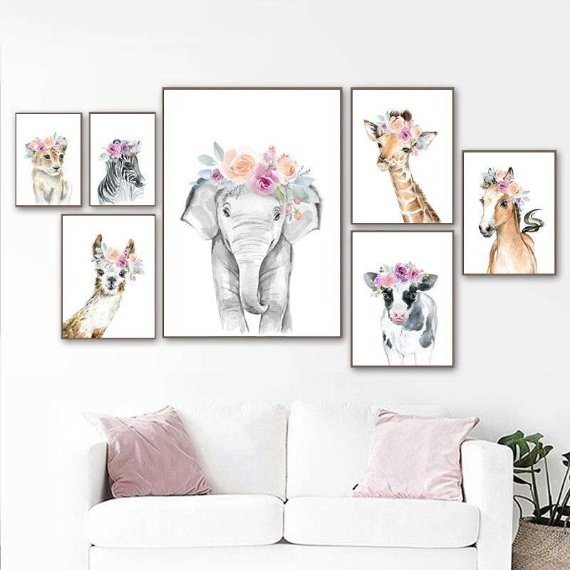 Affiches animaux couronnes de fleurs - Mon alpaga