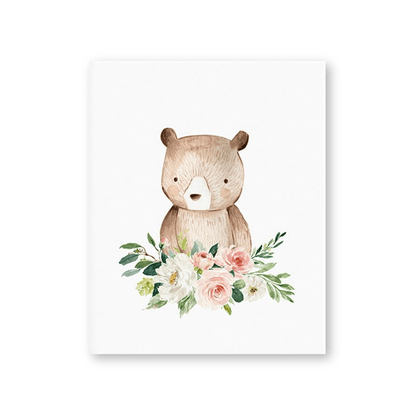 Affiche animaux fleurs roses et blanches - Mon alpaga