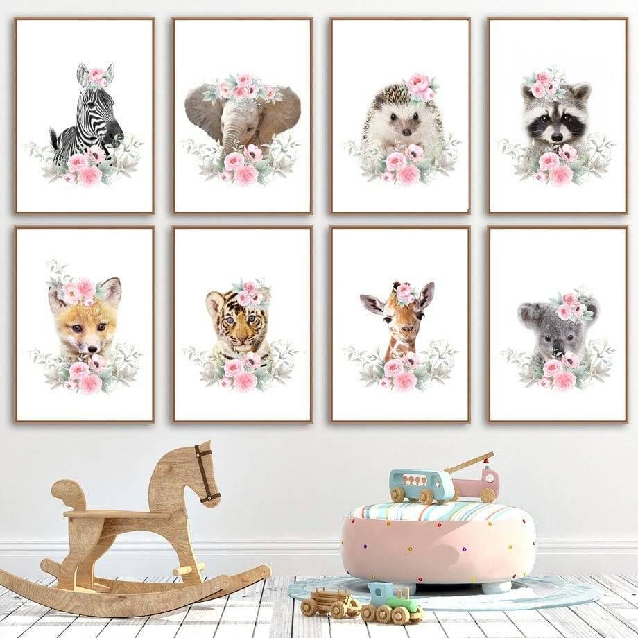 Affiche bébés animaux fleurs - Mon alpaga