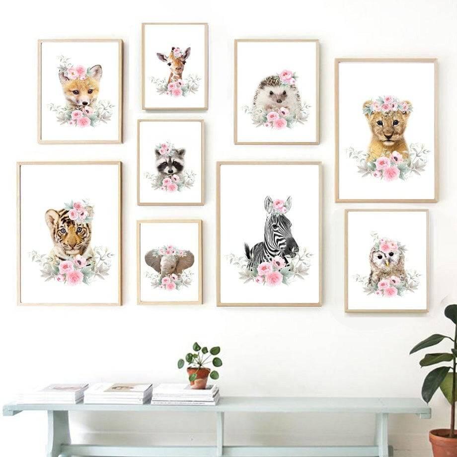 Affiche bébés animaux fleurs - Mon alpaga