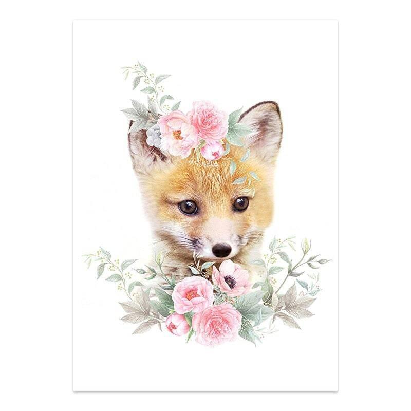 Affiche bébés animaux fleurs - Mon alpaga