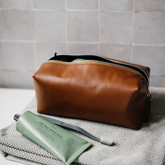 Trousse de toilette en cuir - Cognac