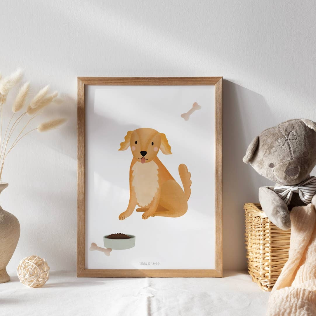 Affiche chien Golden Retriever pour chambre d'enfants Tilda&Theo