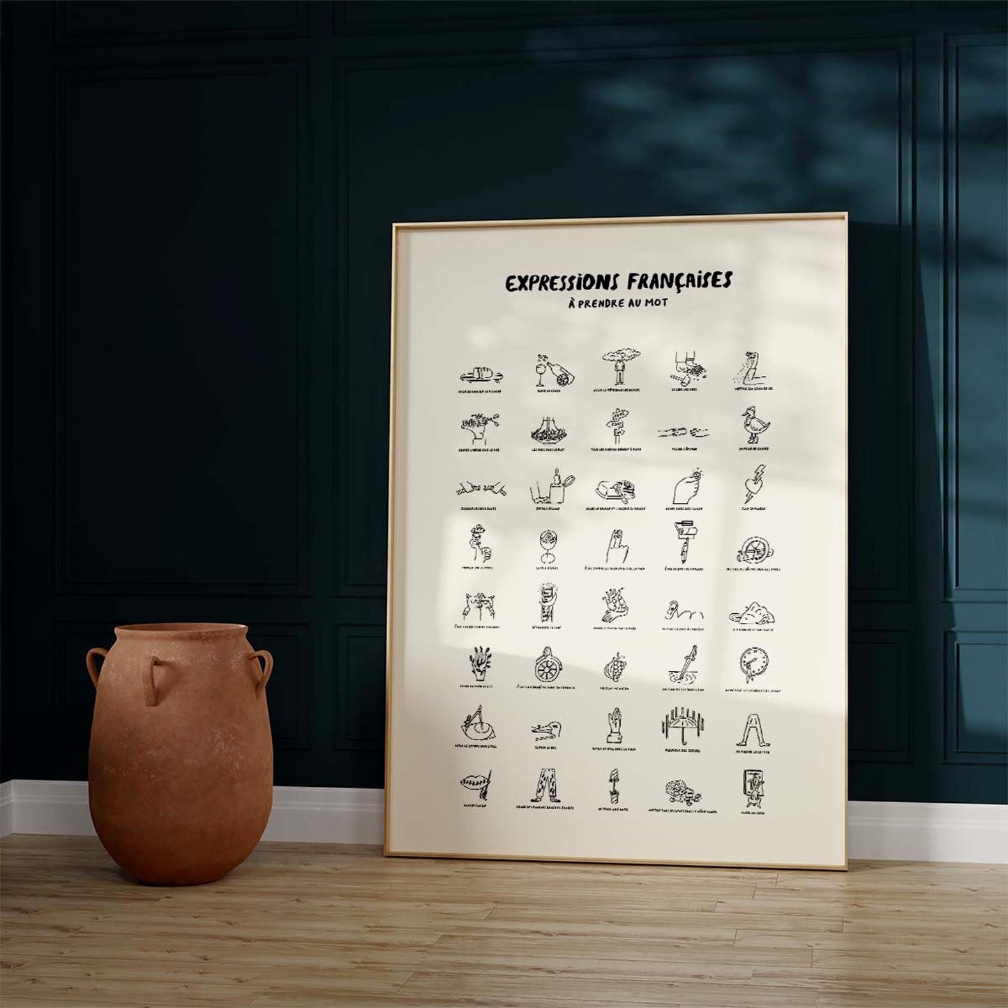 Ajoutez une touche d’humour et de culture à votre intérieur avec notre affiche des expressions françaises cultes. Idéale en déco murale originale ! Livraison rapide.