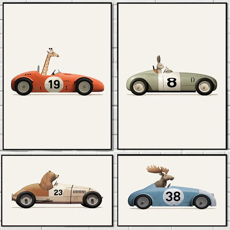 Affiches animaux course automobile