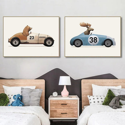 Affiches animaux course automobile