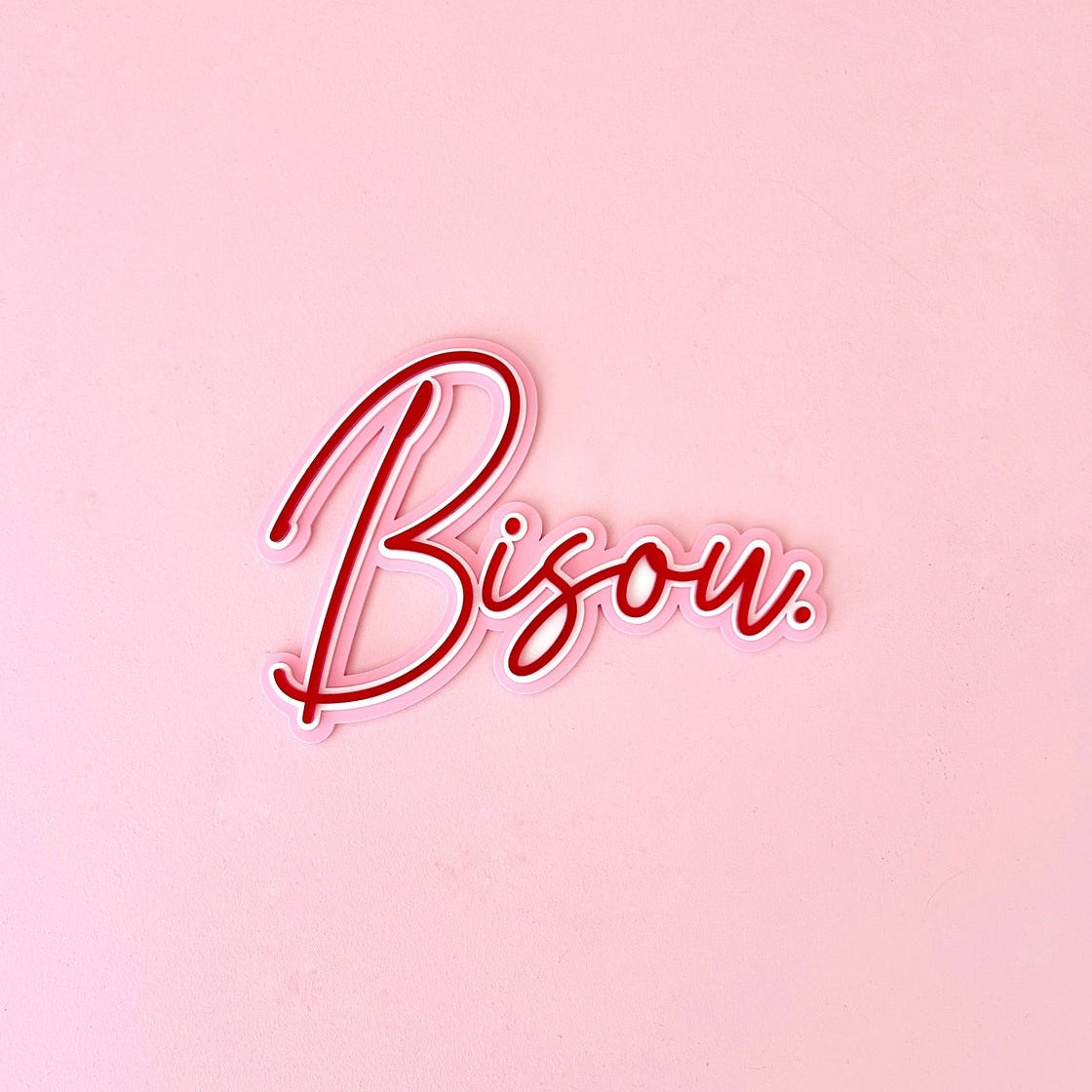 Enseigne murale plexiglas Bisou rose et rouge