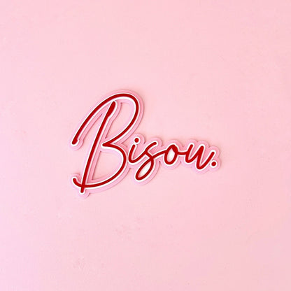 Enseigne murale plexiglas Bisou rose et rouge