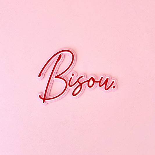 Enseigne murale plexiglas Bisou rose et rouge