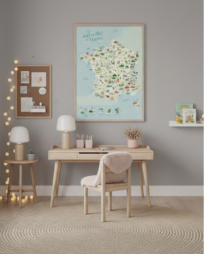 Affiche carte de France - les merveilles de France
